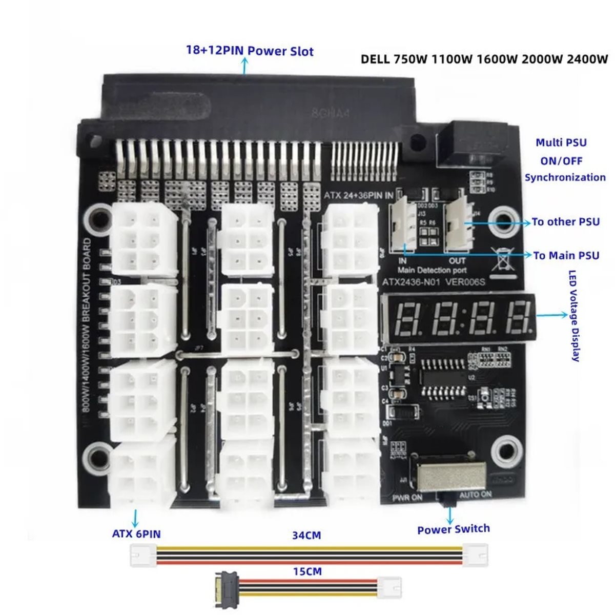 M05K 12 Poorten PCIe 6Pin Conn - 2400W Server Psu Breakout Board recensie en prijs